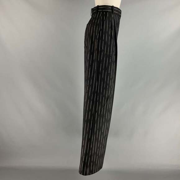 ALEXANDER MCQUEEN Black White Wool chalk stripe Pleated Dress Pants - Picture 2 of 5